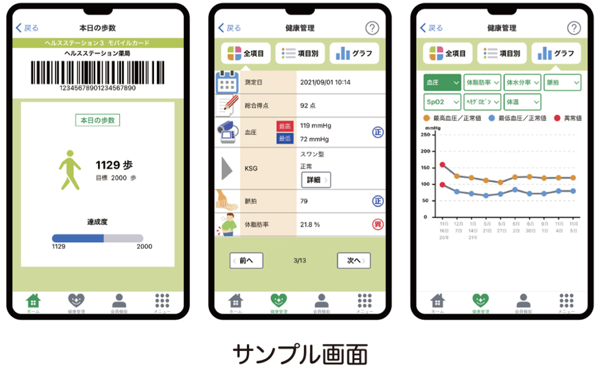 ヘルスステーション サンプル画面